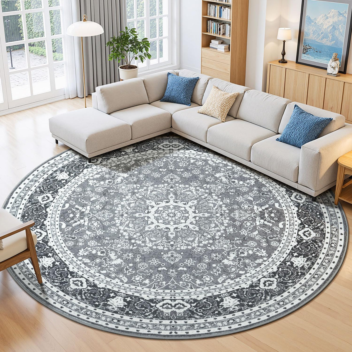 Lessymo 8 x 10 Area Rugs for Living Room, Machine Washable Rug Grey White