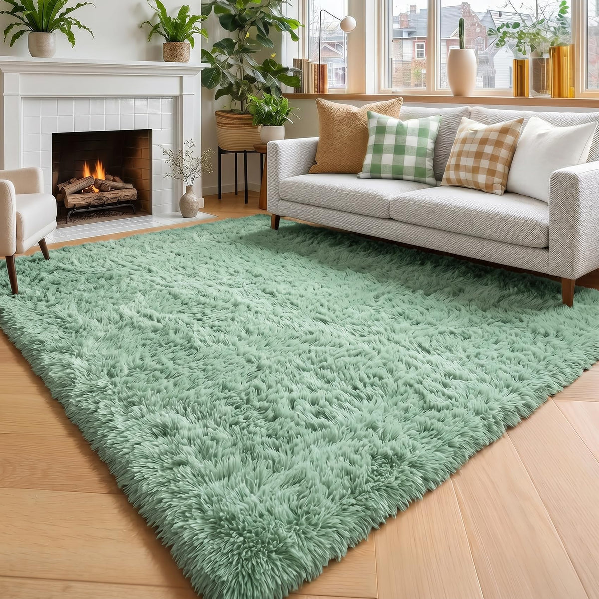 Amdrebio Light Pink Fluffy Fuzzy Area Rug 4x6 for Girls Bedroom Kids Room