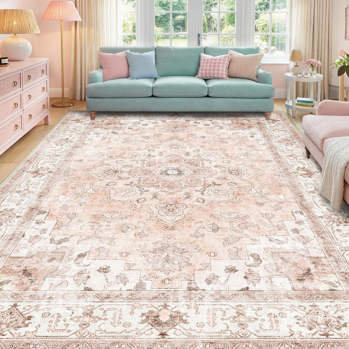 CAPALOCA 5x7 Washable Nursery Girls Low Pile Area Rug Pink