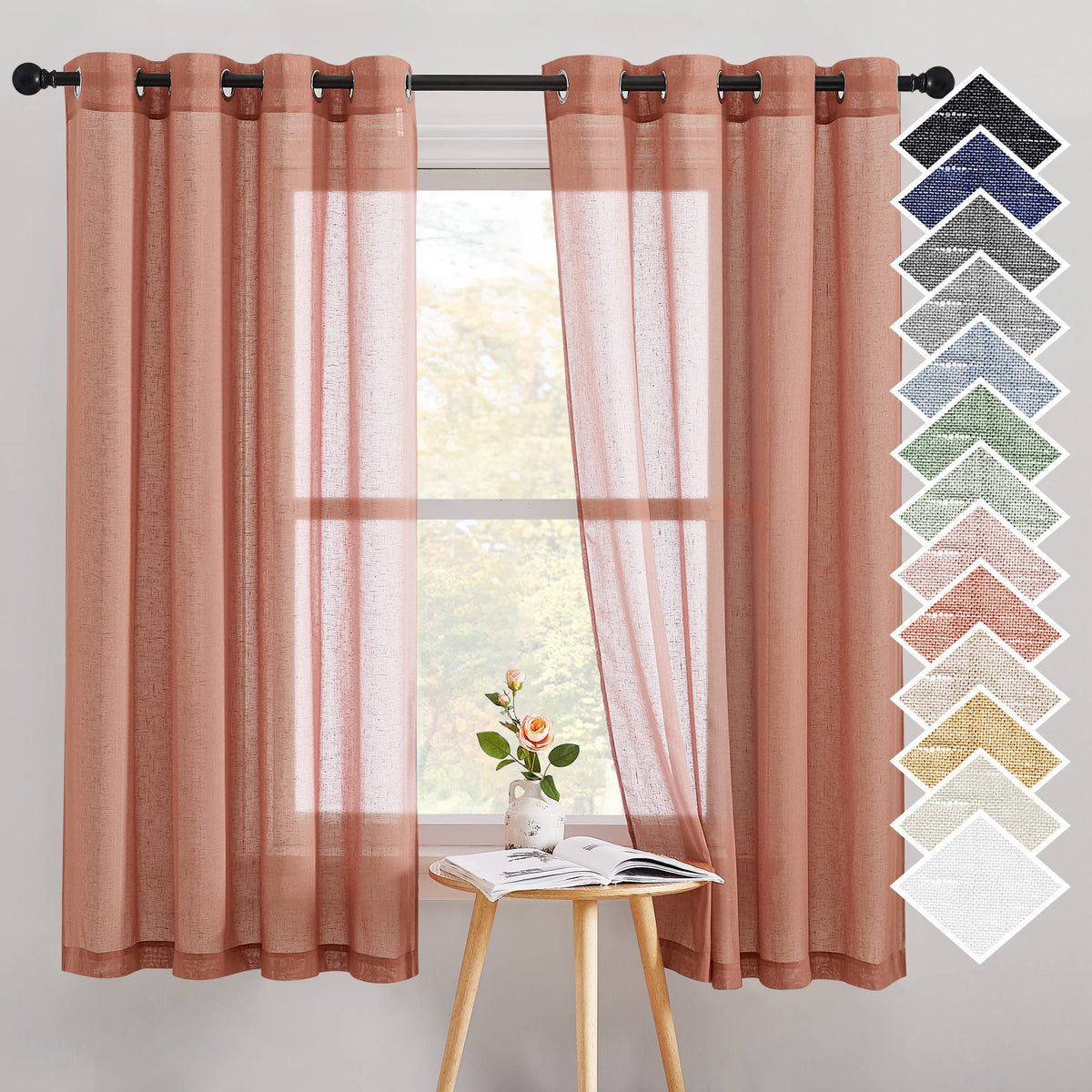 NICETOWN White Sheer Linen Curtains 84 Inch Length 2 Panels Set, W52xL84
