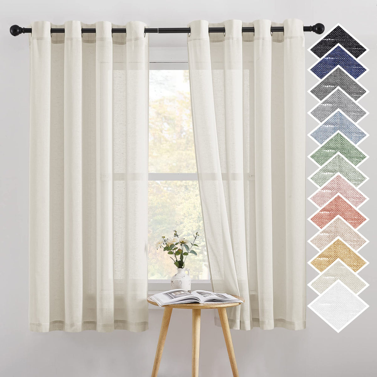 NICETOWN White Sheer Linen Curtains 84 Inch Length 2 Panels Set, W52xL84