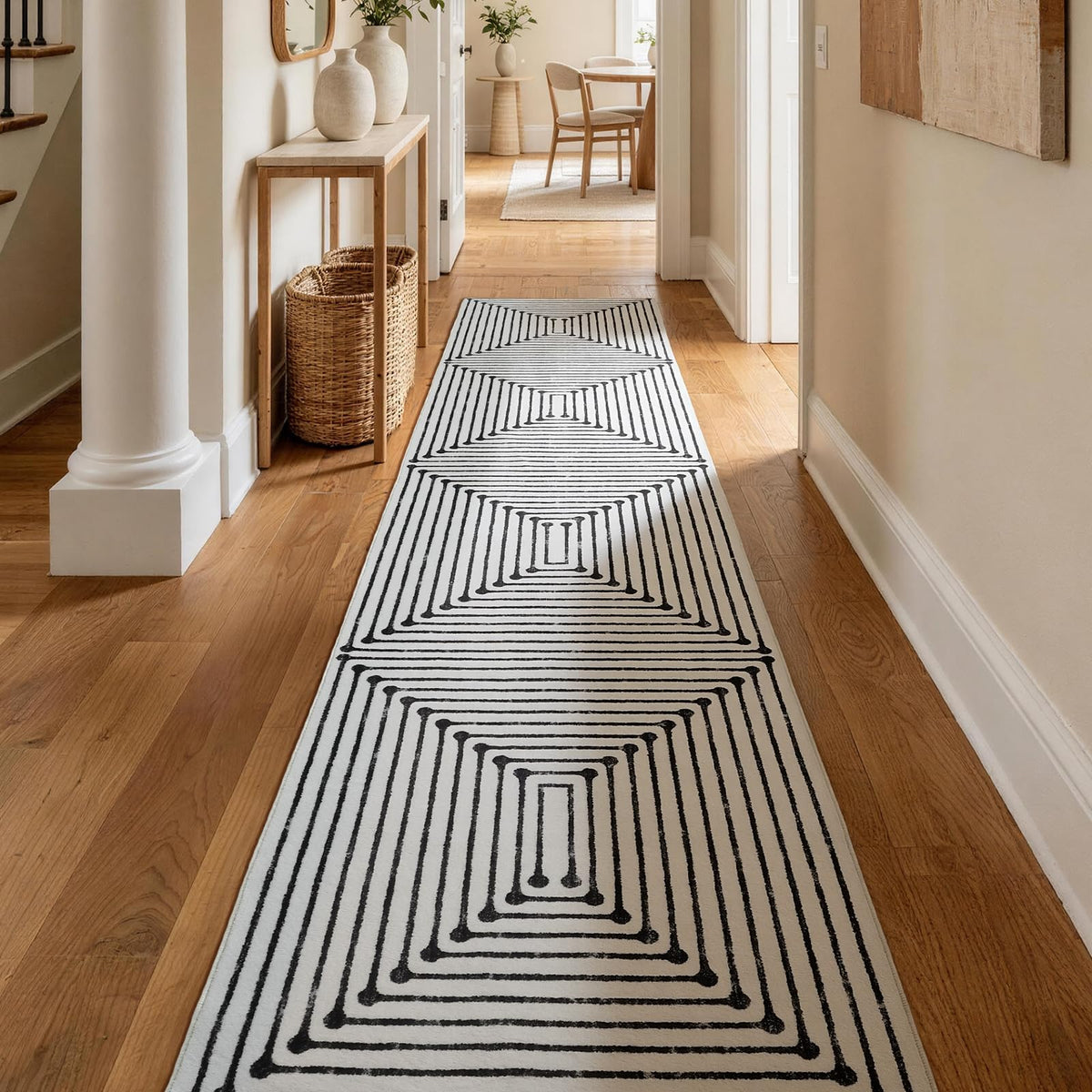 YIHOUSE Washable 5x7 Area Rugs for Living Room, Black and White Striped Rug for Bedroom Playroom Non Slip Low Pile, Soft Modern Geometric Carpet for Entryway Home Office Decor