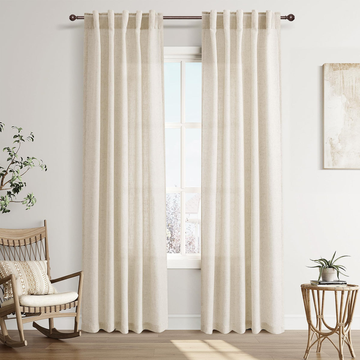 Joywell Linen Sheer Curtains 84 Inches Long for Living Room Beige Cream