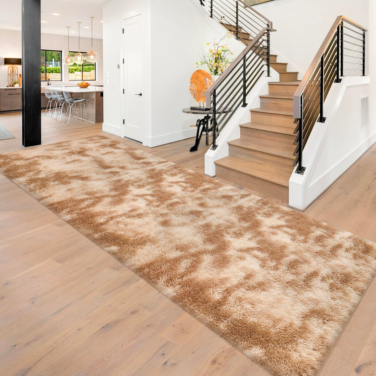 Tie-Dyed Runner Rug for Bedroom Black Grey 2x6ft Fluffy Area Rug Bedside Runner Rug for Kids Room Boys Teens Nursery Baby Living Room Dorm Home Decor Carpets