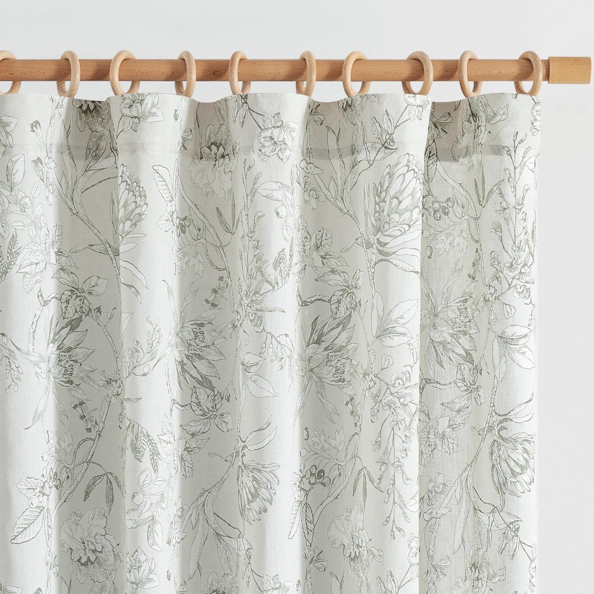jinchan Green Floral Linen Curtains 84 Inch Vintage Back Tab 2 Panels