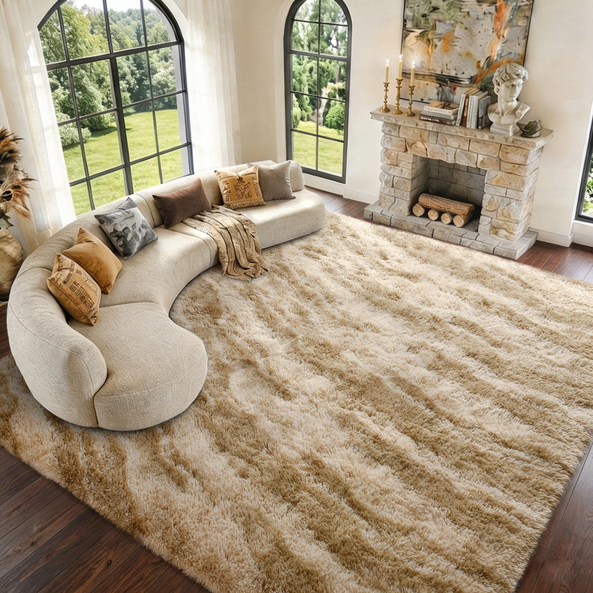 9x12 Extra Large Fluffy Area Rugs for Living Room Tie-Dyed Light Grey