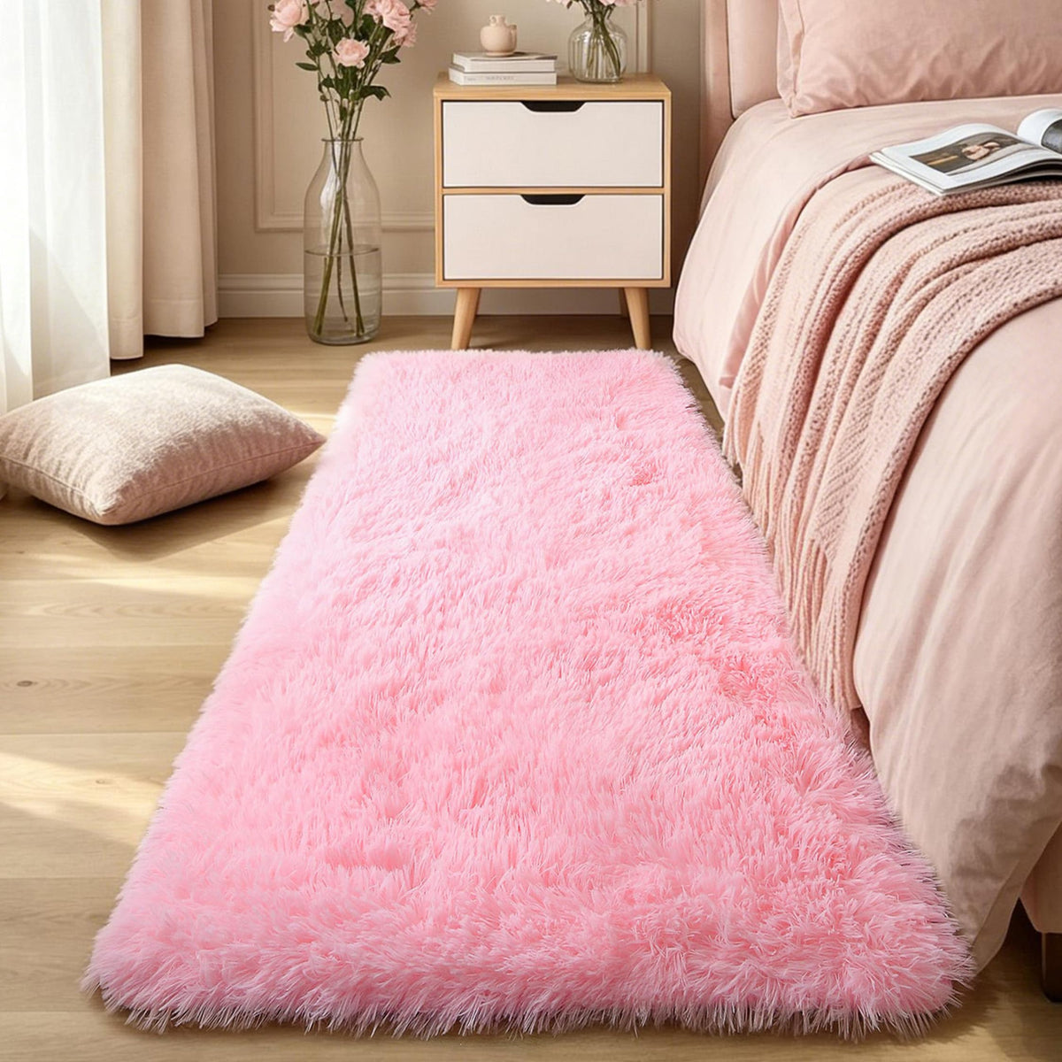 Pink Fluffy 4x6 Area Rugs for Bedroom Girls, Plush Washable Carpet