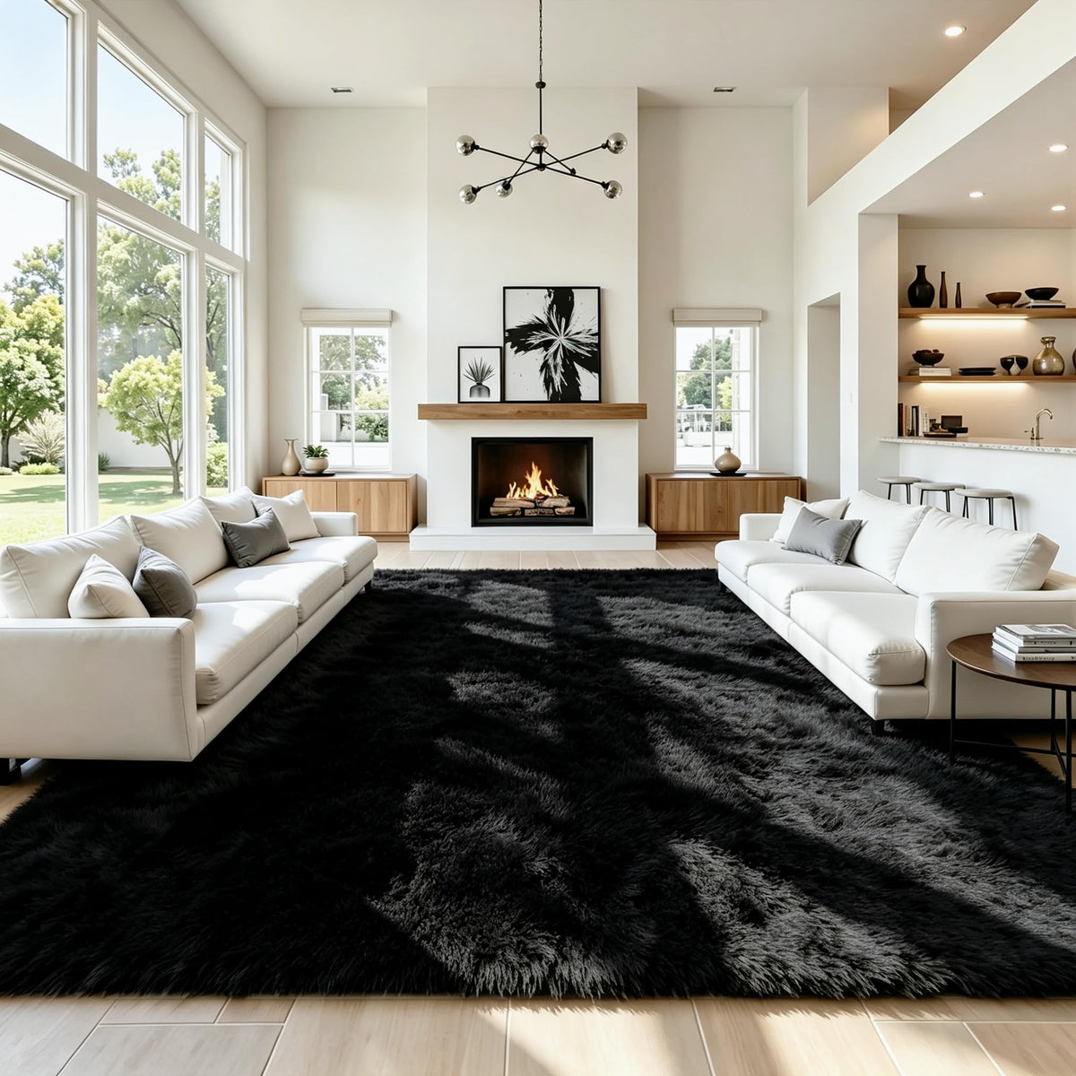 8x10 Black Area Rug for Living Room Bedroom, Soft Fluffy Fuzzy Fur Shag Rug