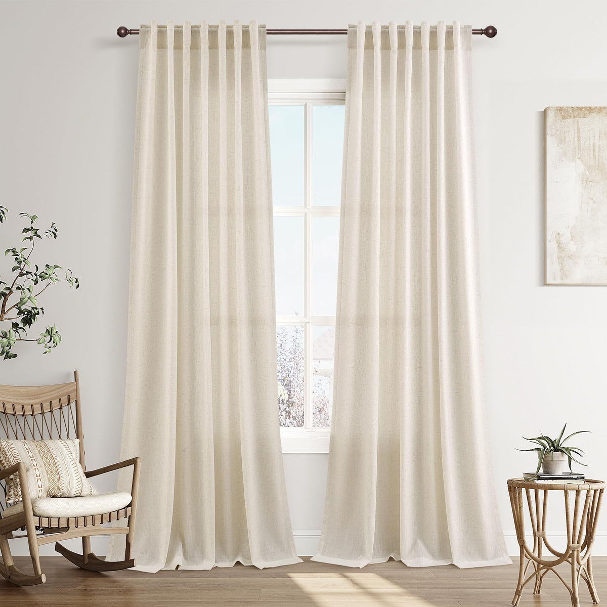 Joywell Linen Sheer Curtains 84 Inches Long for Living Room Beige Cream