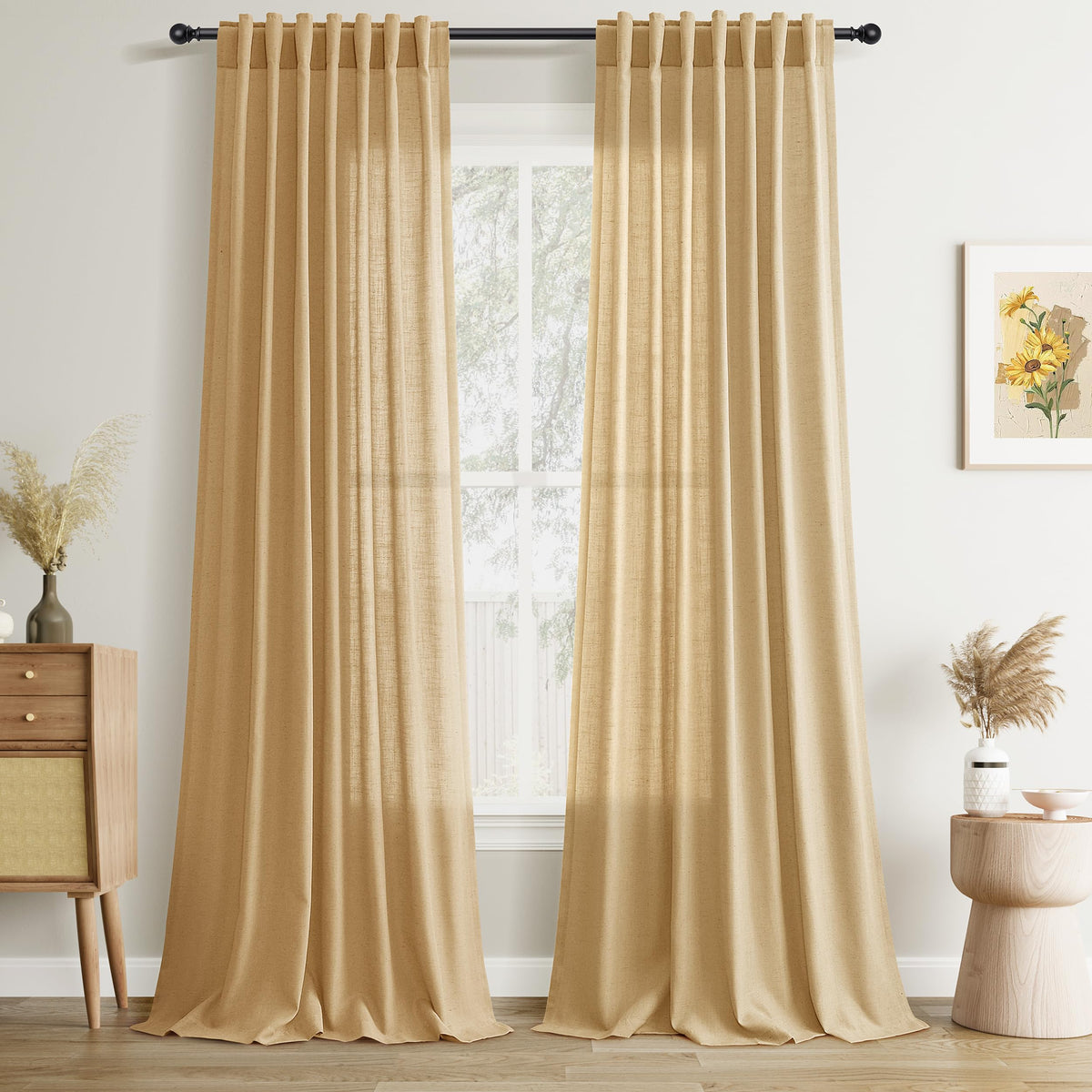 Joywell Linen Sheer Curtains 84 Inches Long for Living Room Beige Cream
