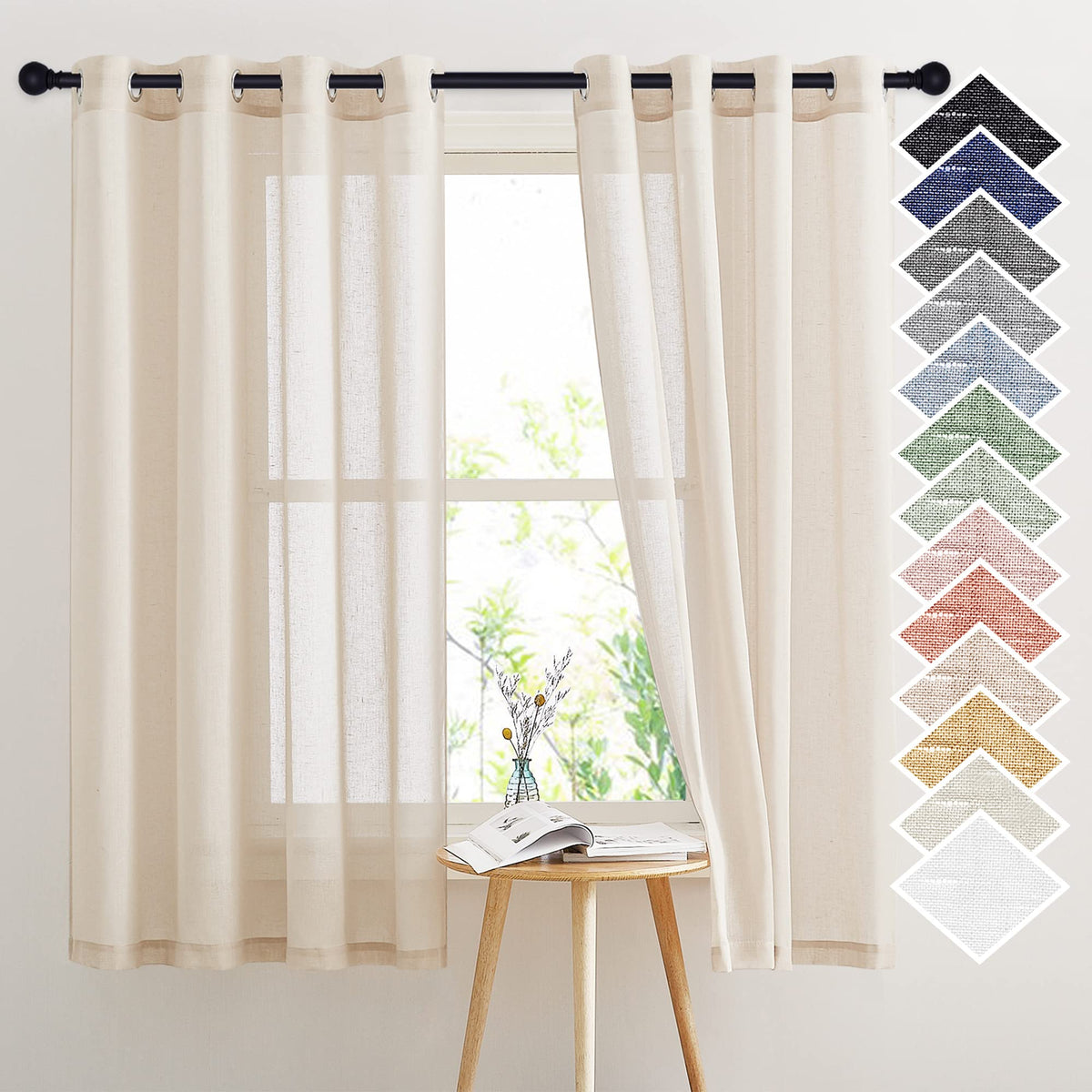 NICETOWN White Sheer Linen Curtains 84 Inch Length 2 Panels Set, W52xL84