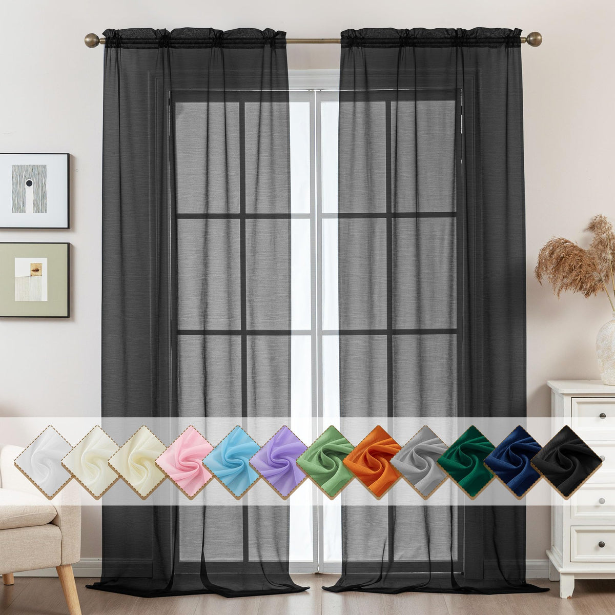 Natural Sheer Curtains 96 Inches Long Rod Pocket