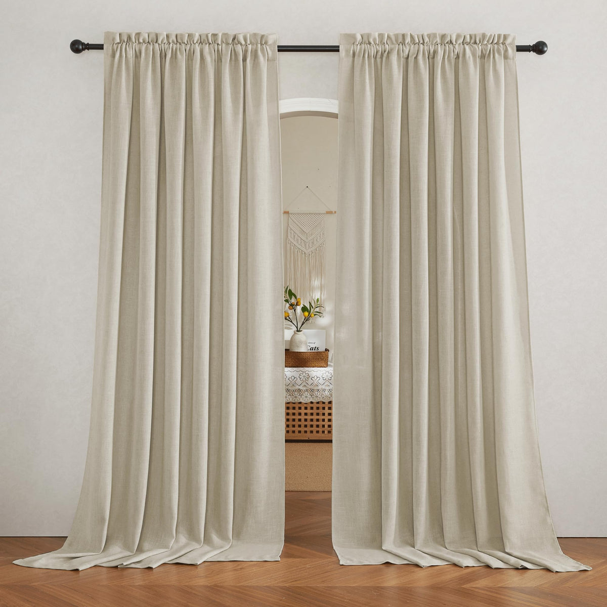 RYB HOME White Semi Sheer Curtains 84 inches Long for Living Room