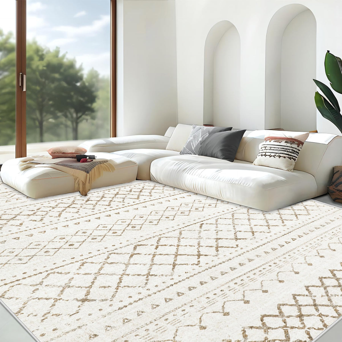 Area Rug 4x6 Geometric Rug: Washable Boho Moroccan Rugs Soft Farmhouse Rug, Modern Neutral Stain Resistant Indoor Floor Carpet for Livingroom Bedroom Dining Table Nursery(Modern Beige,4'x6')