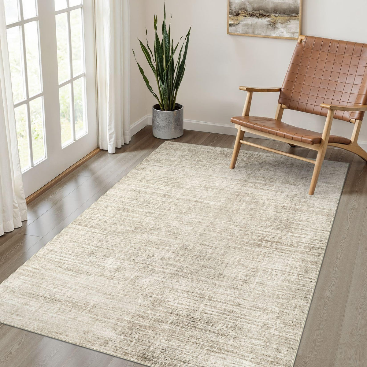 LOONGRUG 8x10 Area Rugs Washable Neutral Modern Rug for Living Room Brown