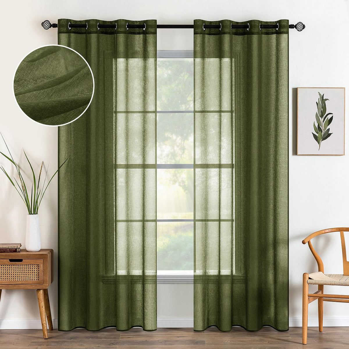 MIULEE Ivory Sheer Curtains Linen Textured Panels 54X84 Inches