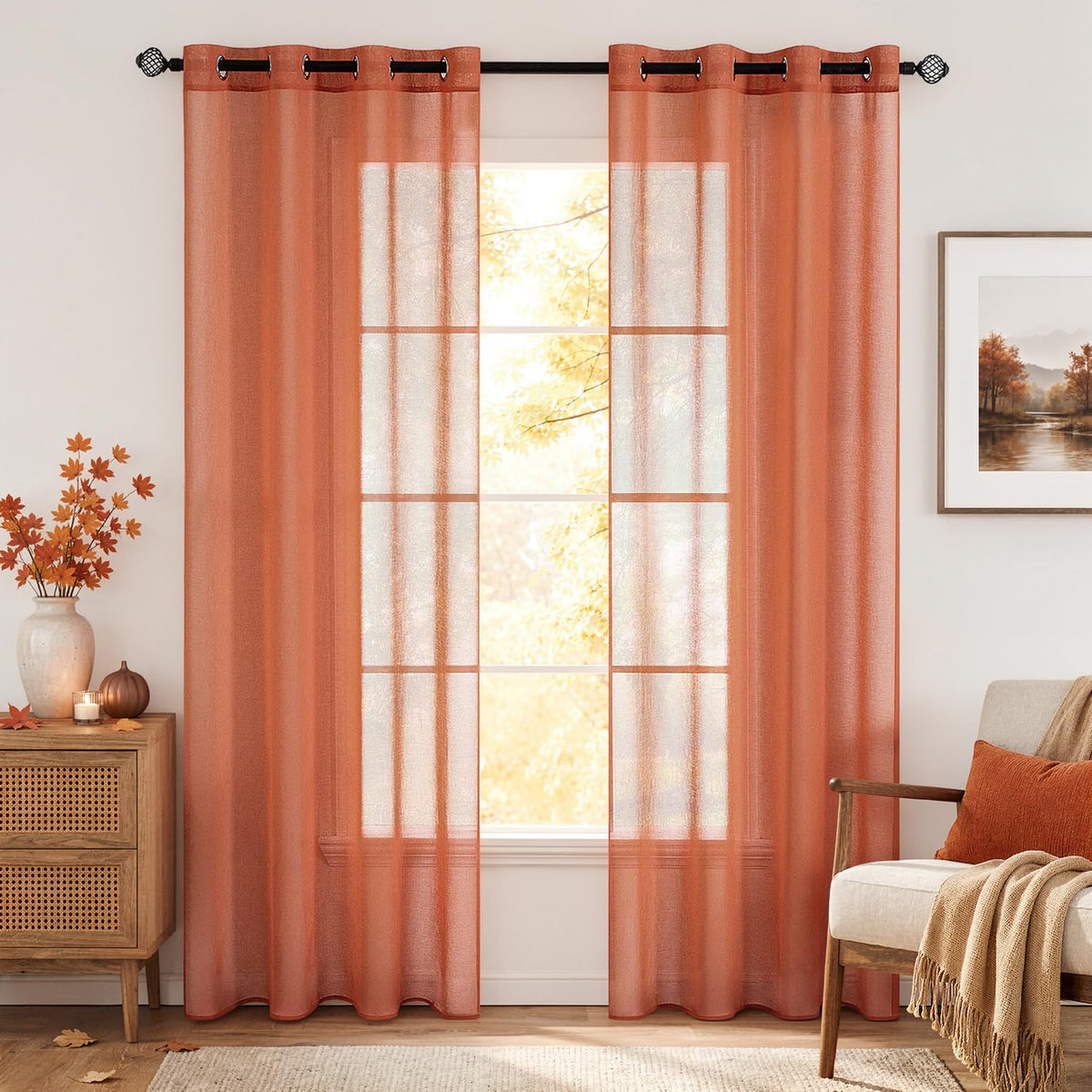 MIULEE Ivory Sheer Curtains Linen Textured Panels 54X84 Inches