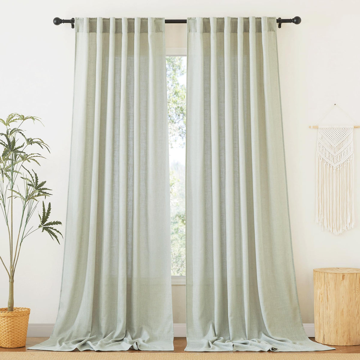 RYB HOME White Sheer Curtains for Living Room Patio Glass Door, W52 x L95