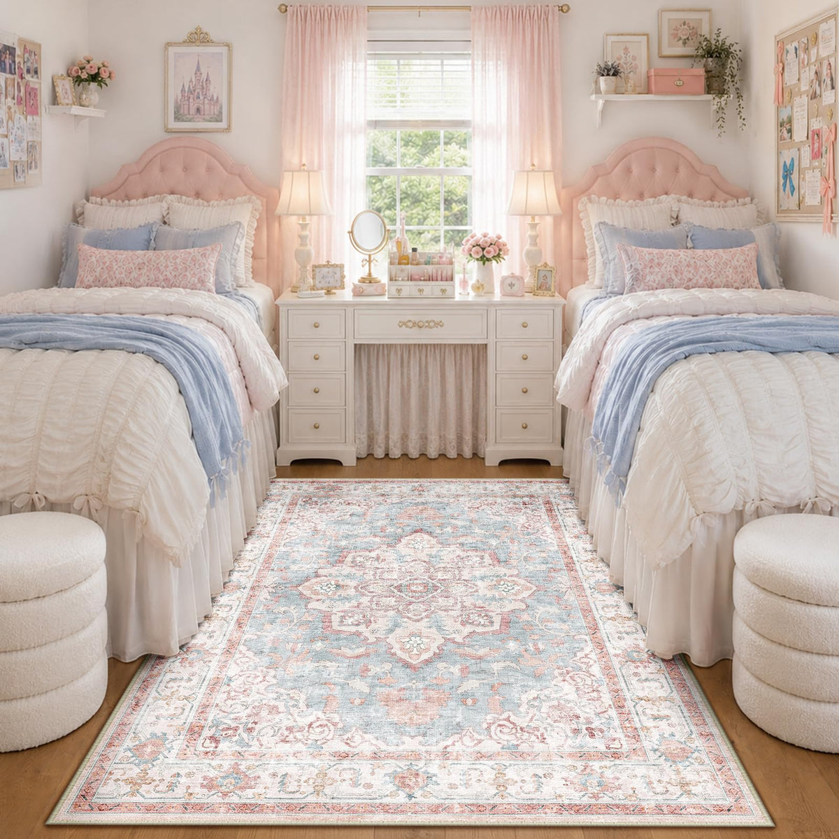 CAPALOCA 5x7 Washable Nursery Girls Low Pile Area Rug Pink