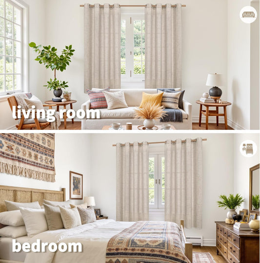 YoungsTex Linen Semi Sheer Curtains 63 Inch Length, Light Filtering Drapes