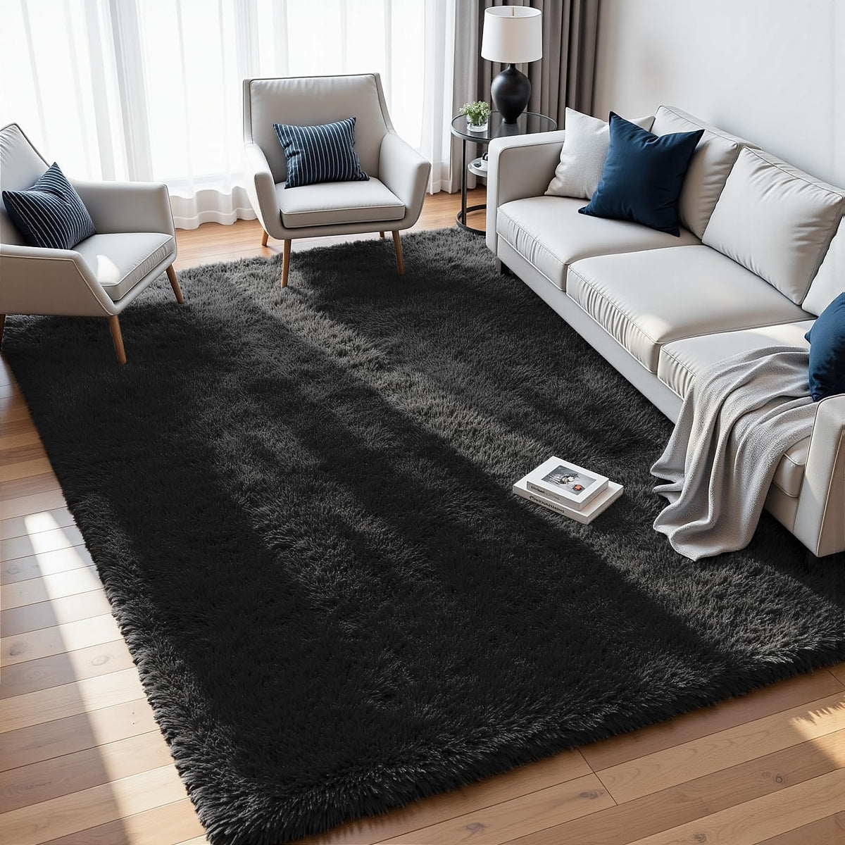8x10 Fluffy Shag Area Rugs for Living Room Bedroom: Soft Plush Carpet Grey