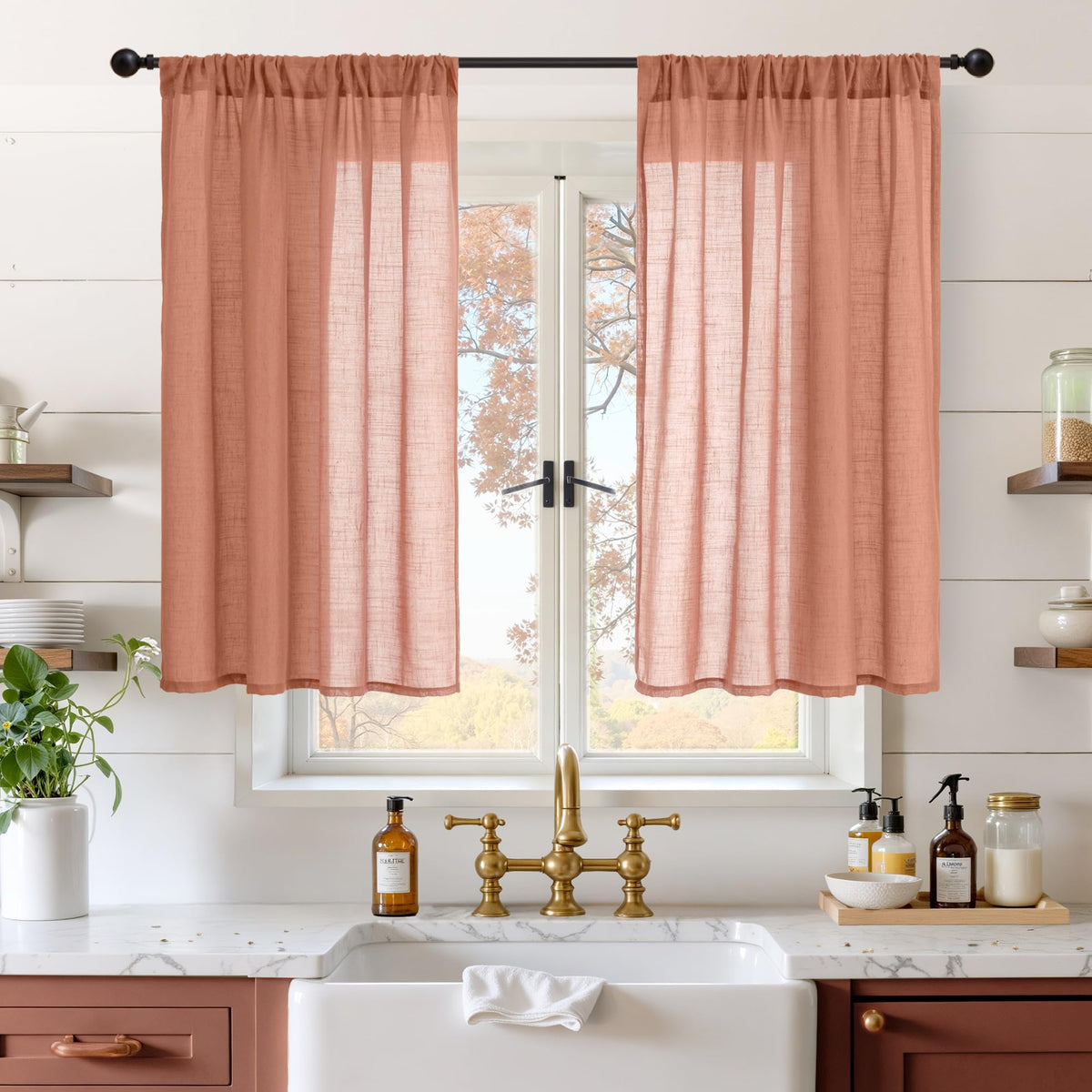 BGment Linen Sheer Curtains 84 Inches Long 2 Panels Set for Living Room