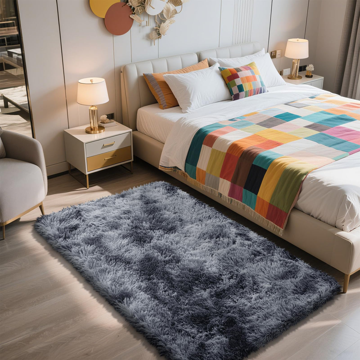 6x9 Black Fluffy Area Rug for Living Room,Large Shag Area Rugs for Bedroom