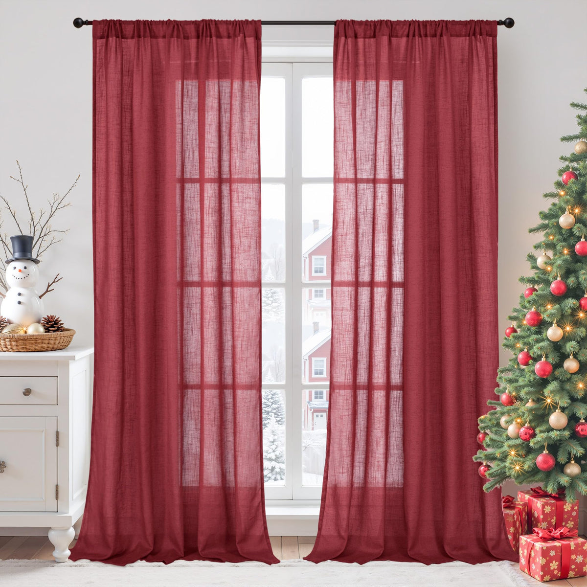 BGment Linen Sheer Curtains 84 Inches Long 2 Panels Set for Living Room