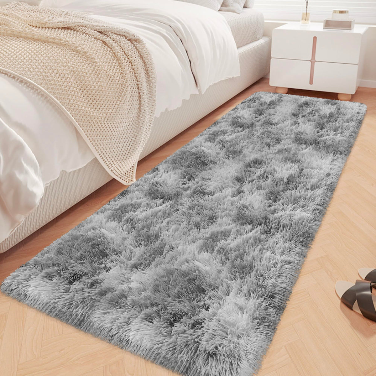 Tie-Dyed Runner Rug for Bedroom Black Grey 2x6ft Fluffy Area Rug Bedside Runner Rug for Kids Room Boys Teens Nursery Baby Living Room Dorm Home Decor Carpets