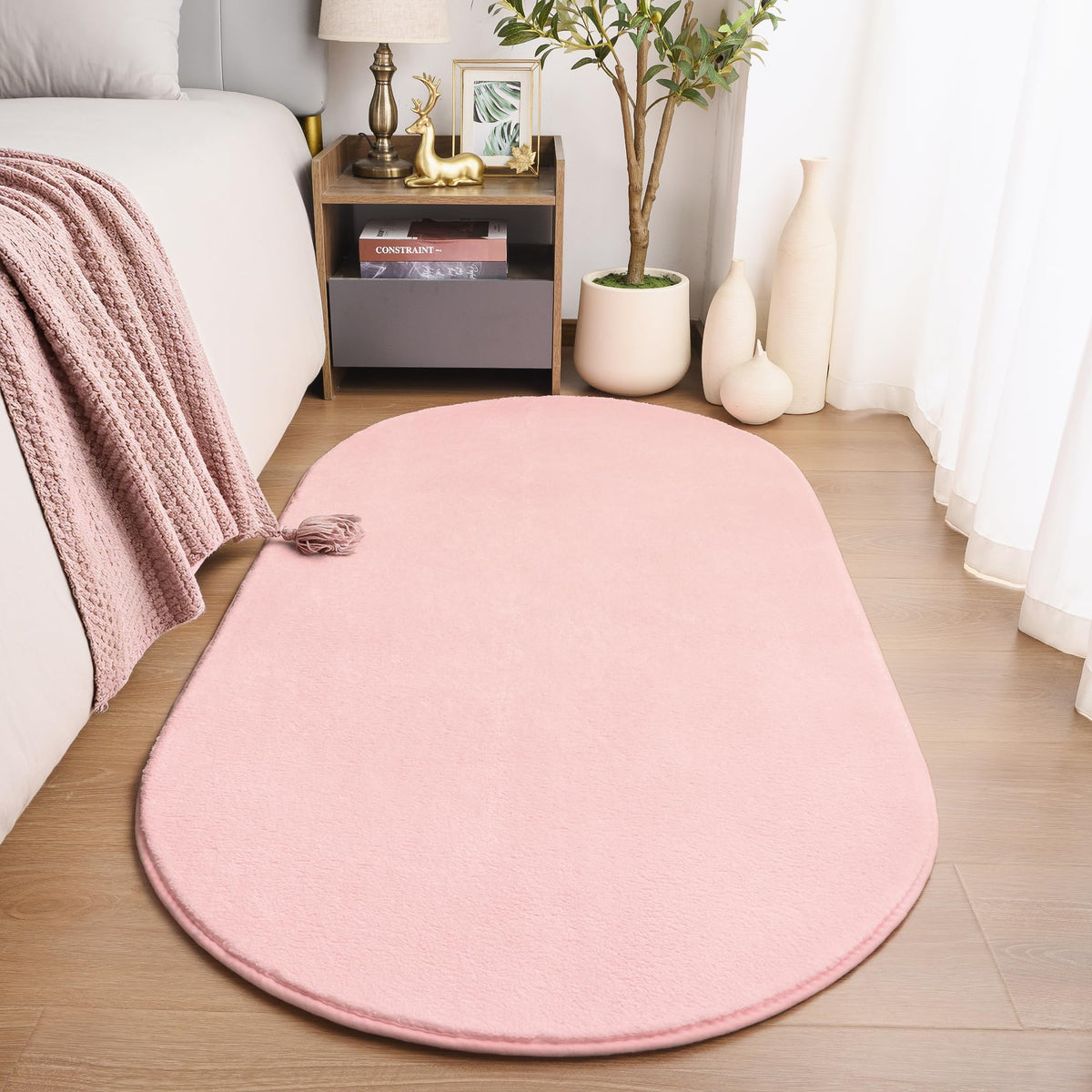Amearea Soft Oval Rugs for Bedroom, 2.6 x 5.3 Black Bedroom Bedside Rug