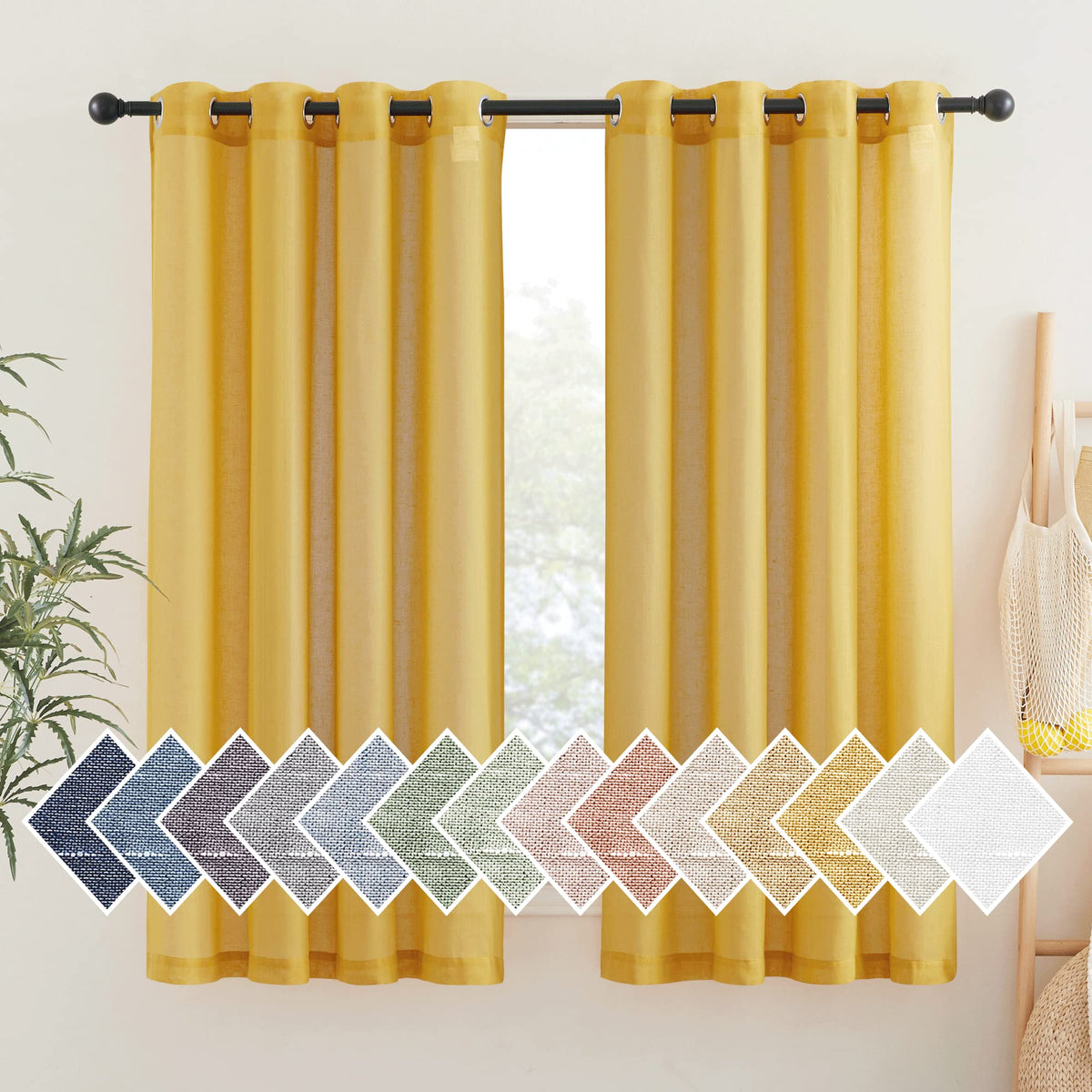 NICETOWN White Sheer Linen Curtains 84 Inch Length 2 Panels Set, W52xL84