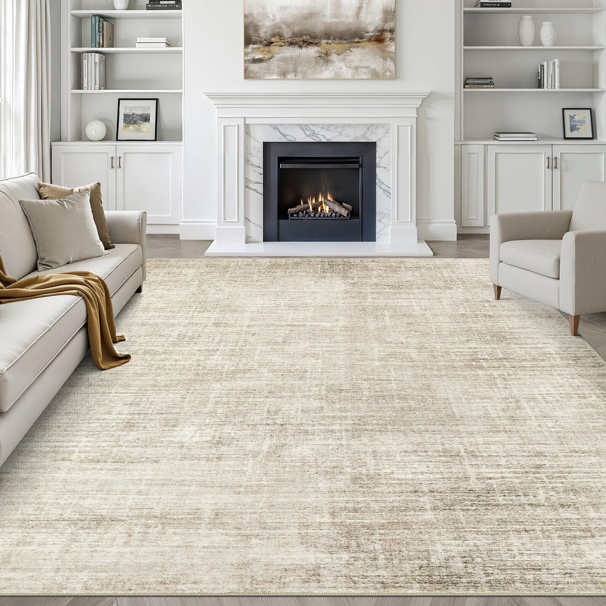 LOONGRUG 8x10 Area Rugs Washable Neutral Modern Rug for Living Room Brown