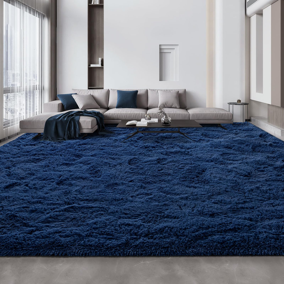 Deerhoo Large Shag Area Rugs 5 x 8, Tie-Dyed Plush Fuzzy Rugs, Light Grey