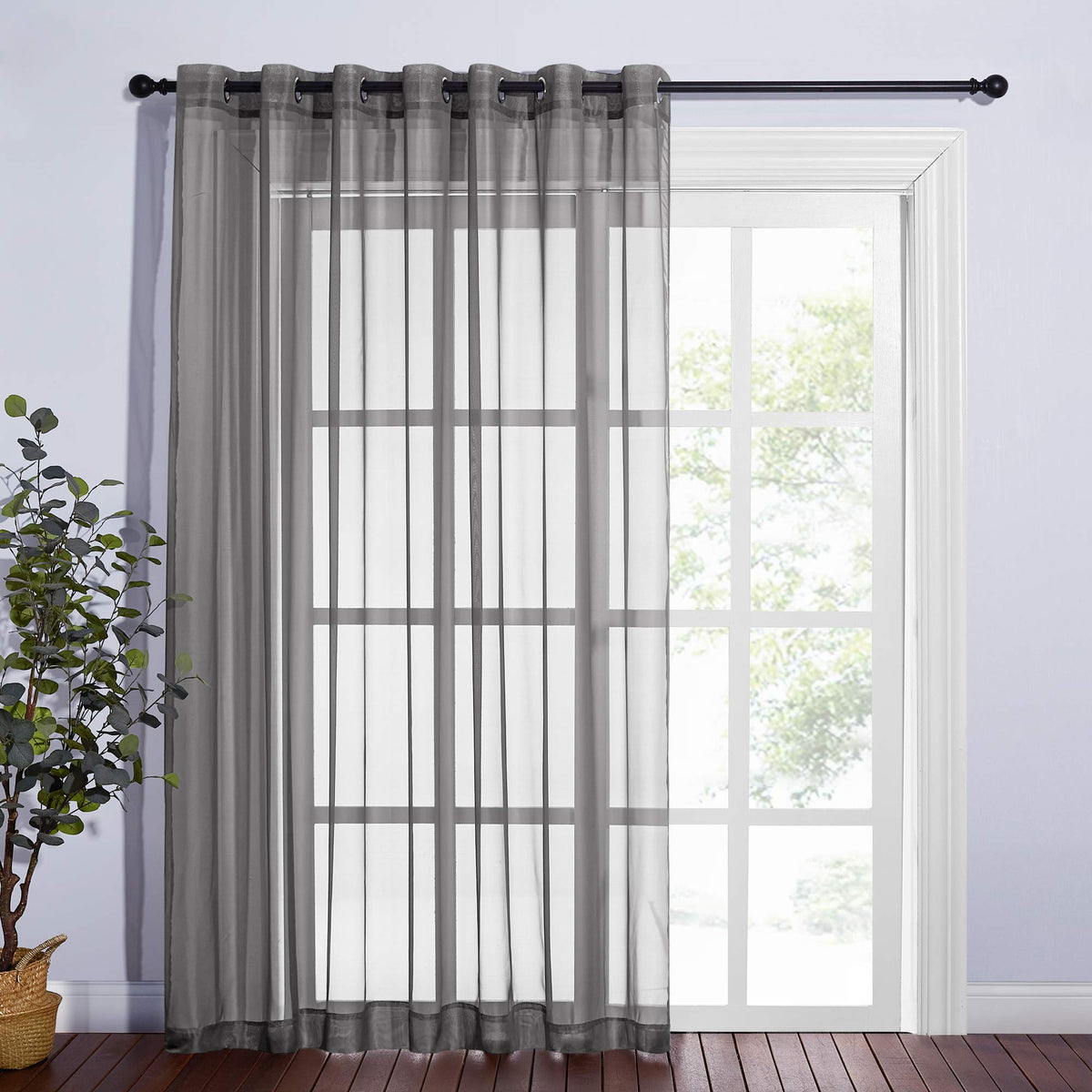 NICETOWN Living Room Window Curtain Extra Long & Wide, Grommet Casual Voile Sheer Airy Window Treatment Sweep to Floor for Sliding/French Door, Ivory, W100 x L108, 1 Panel