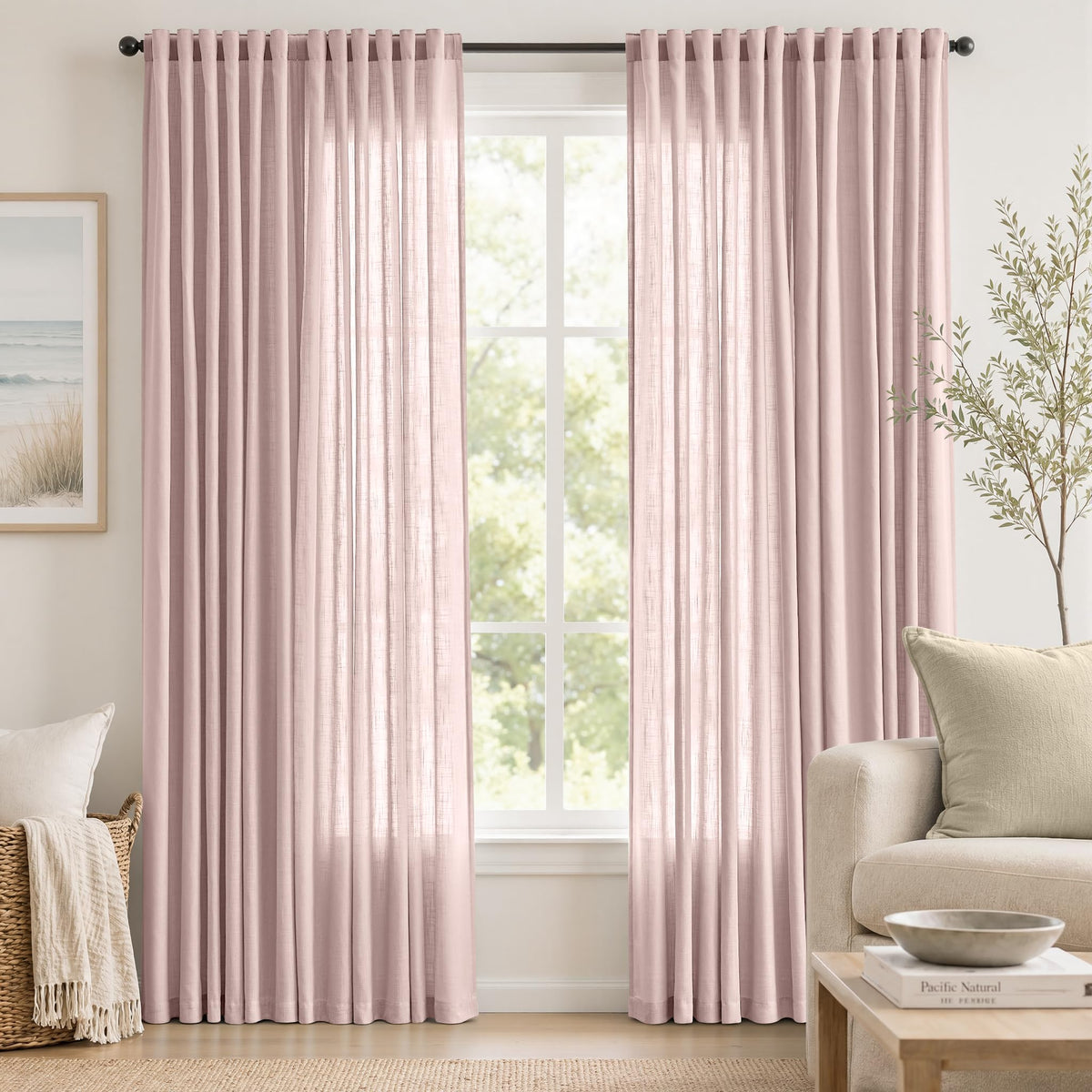 jinchan White Semi Sheer Curtains Light Filtering 84 Inches Long 2 Panels