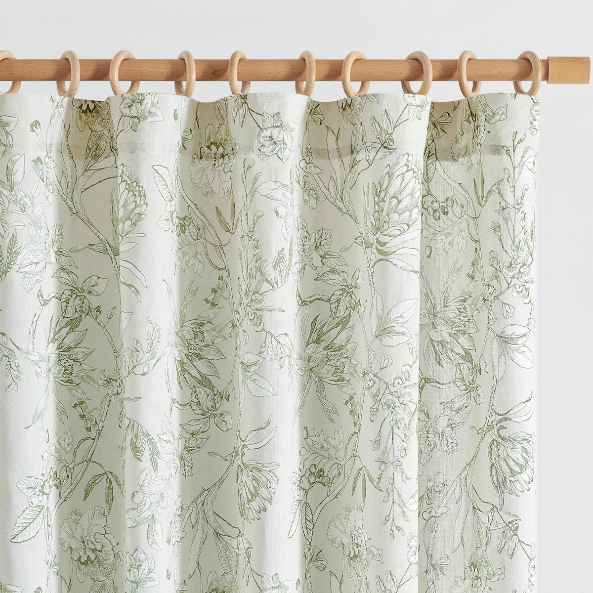 jinchan Green Floral Linen Curtains 84 Inch Vintage Back Tab 2 Panels