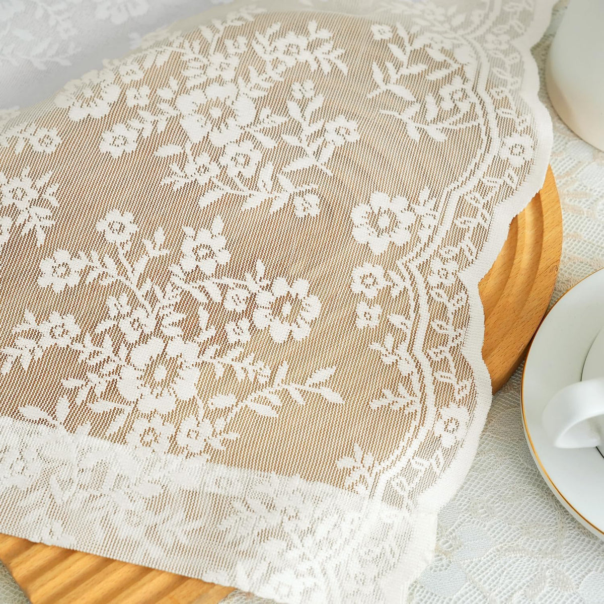 2 Panels Vintage Lace Curtains 63 Inches Length 52 x 63 Inch Ivory