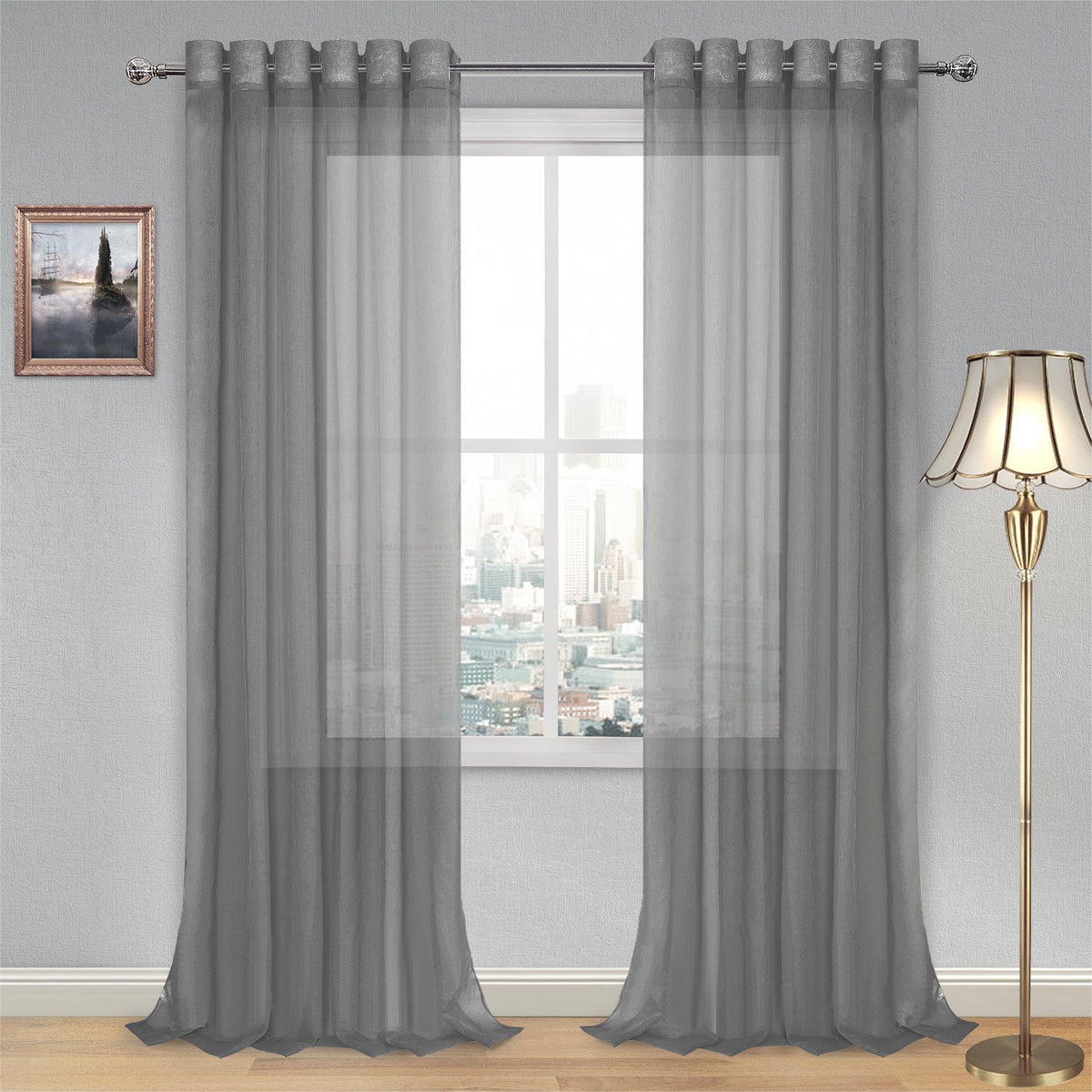 DWCN White Sheer Curtains Linen Look Semi Transparent Voile Grommet White Curtains for Living Dining Room Drapes 52 x 84 Inch Long, Set of 2 Panels