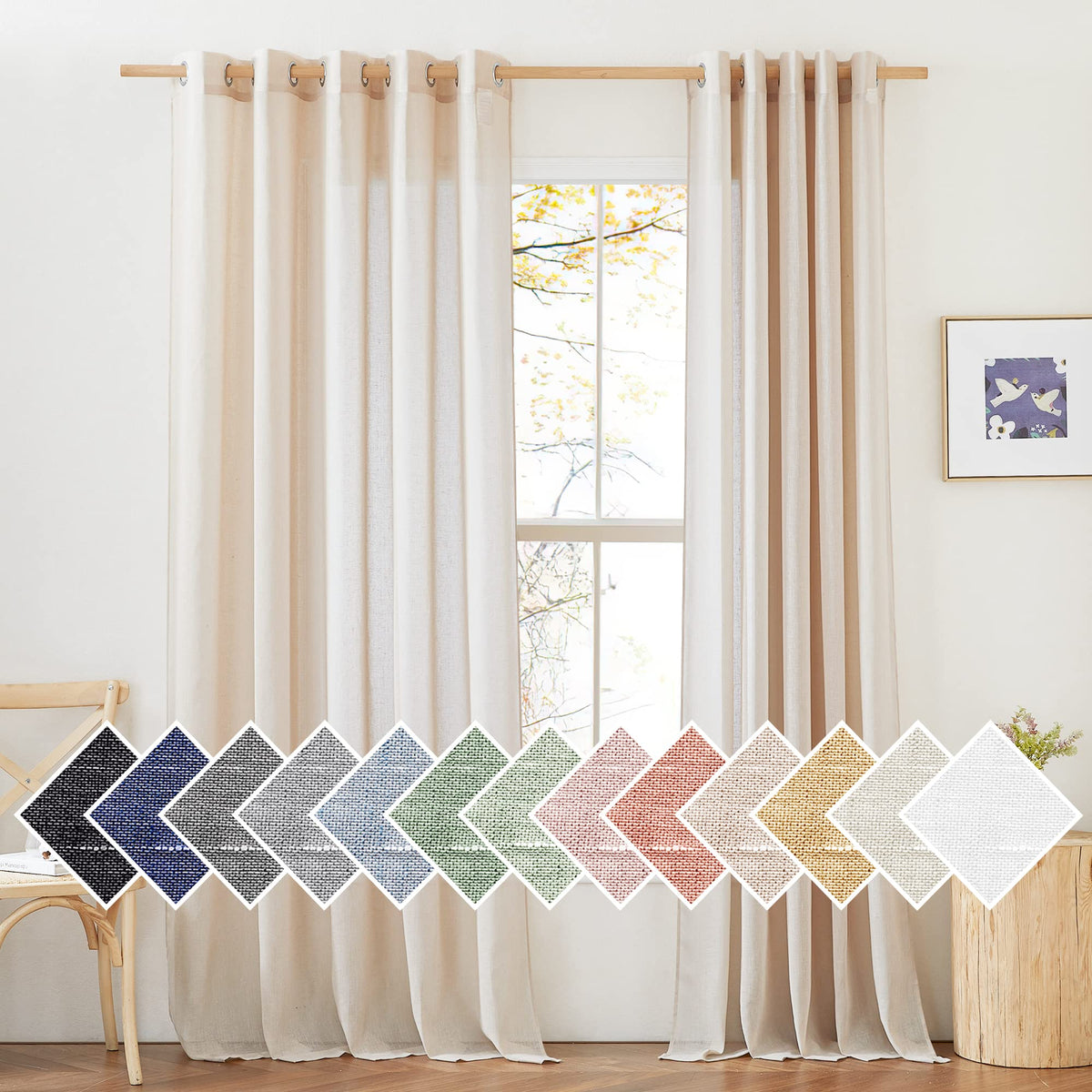 NICETOWN White Sheer Linen Curtains 84 Inch Length 2 Panels Set, W52xL84