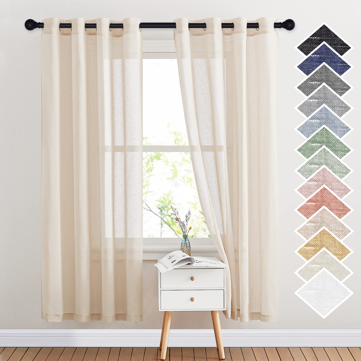 NICETOWN White Sheer Linen Curtains 84 Inch Length 2 Panels Set, W52xL84