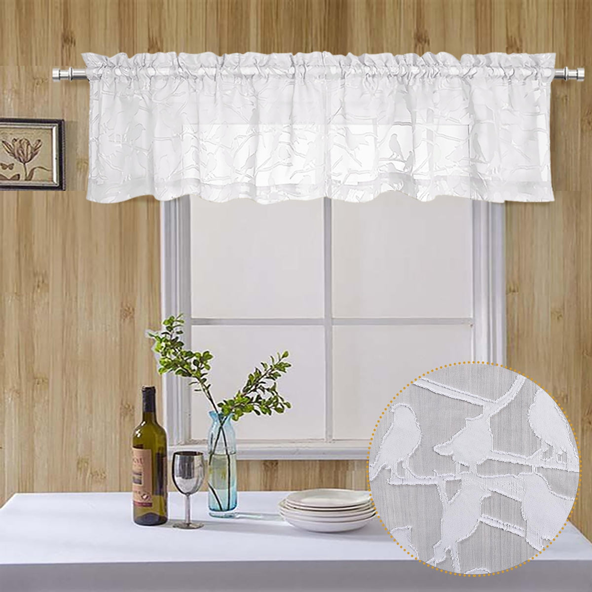 OVZME Sage Green Sheer Curtains 63 Inch Length 2 Panel Set, Light Filtering Bedroom Curtains with Dual Rod Pocket Top, Leaf Bird Clip Jacquard Sheer Farmhouse Window Drapes for Living Room, 2x38Wx63L