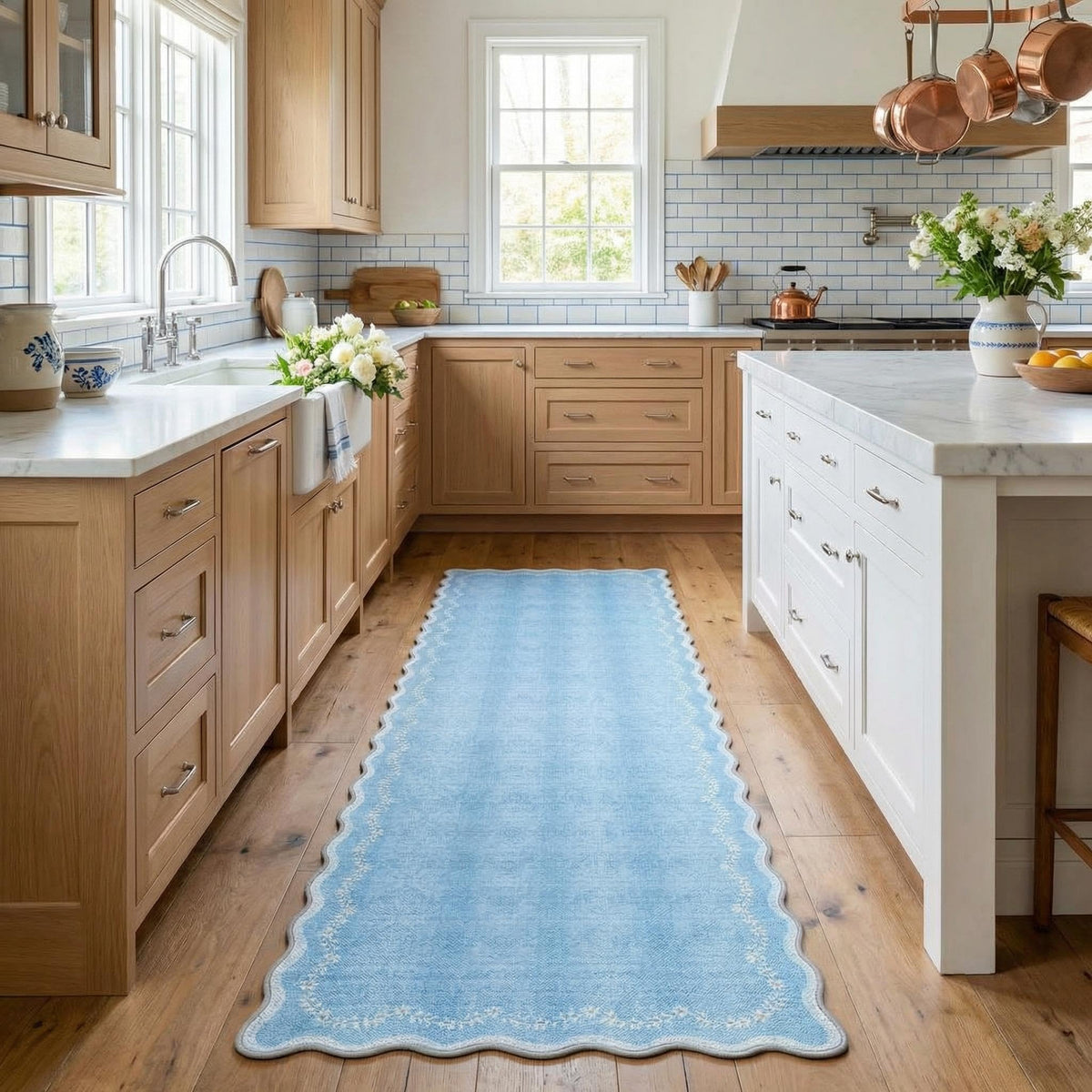 GarveeHome 5x7 Scalloped Area Rug Jute Washable Bedroom Living Room Rug