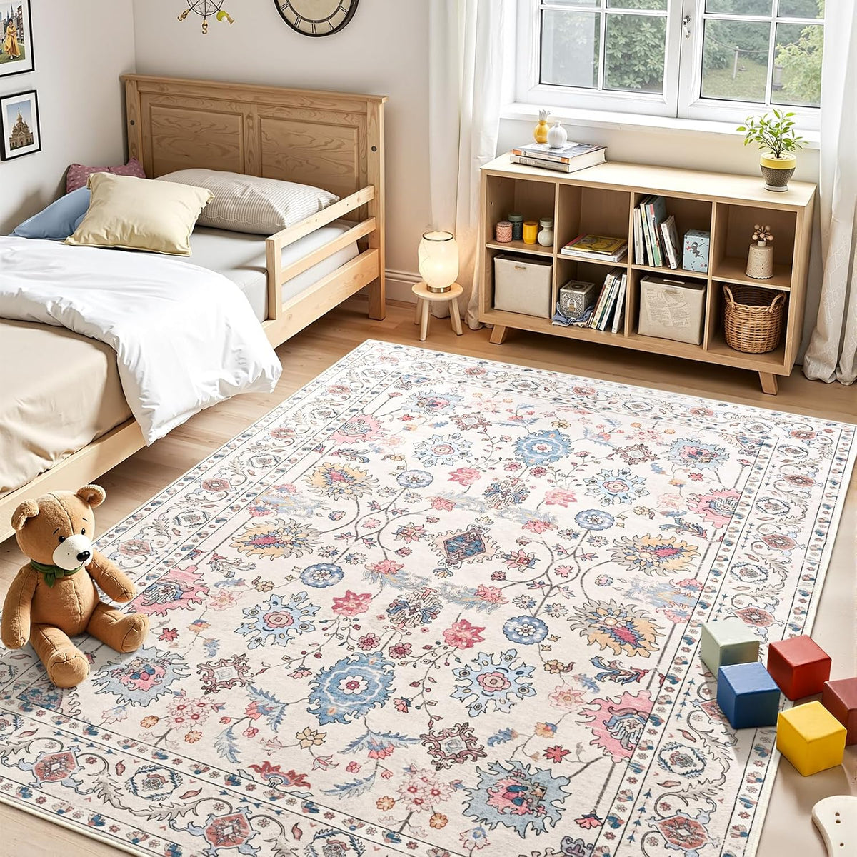 Hanples 5x7 Area Rugs for Living Room, Washable Rug Vintage Floral, Beige