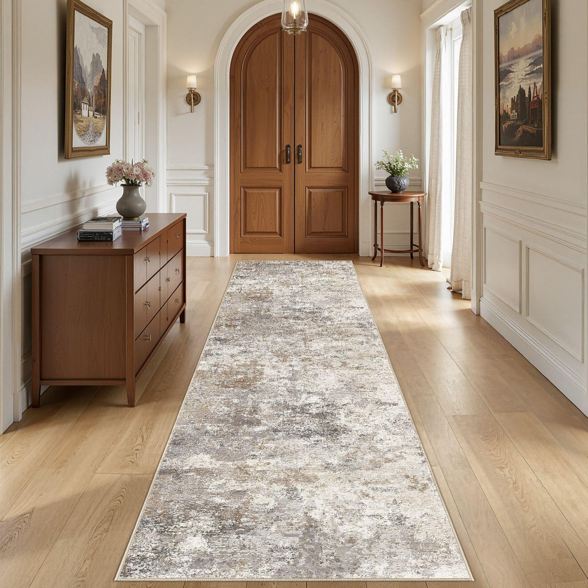 UERMEI 8x10 Area Rug Living Room Rugs - Washable Neutral Modern Abstract Soft Thin Large Rug Indoor Floor No Slip Rug Carpet for Bedroom Under Dining Table Home Office Decor - Brown Grey
