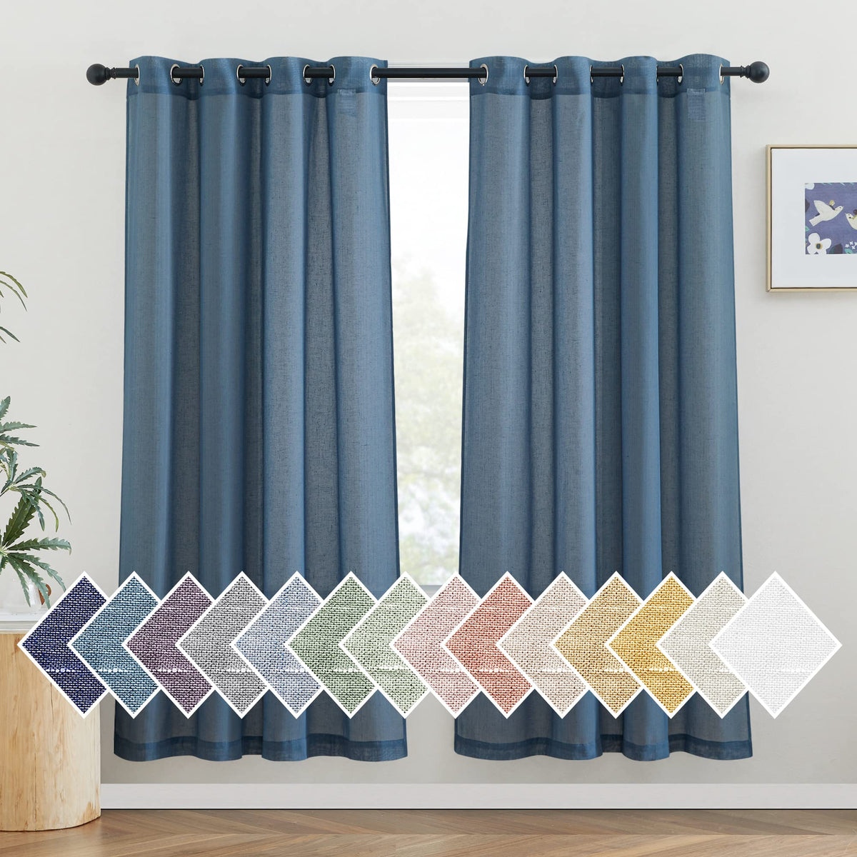 NICETOWN White Sheer Linen Curtains 84 Inch Length 2 Panels Set, W52xL84
