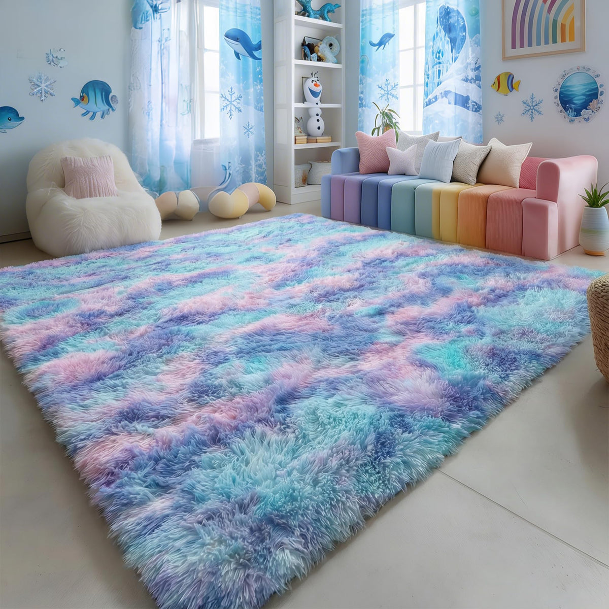 Amdrebio Light Pink Fluffy Fuzzy Area Rug 4x6 for Girls Bedroom Kids Room