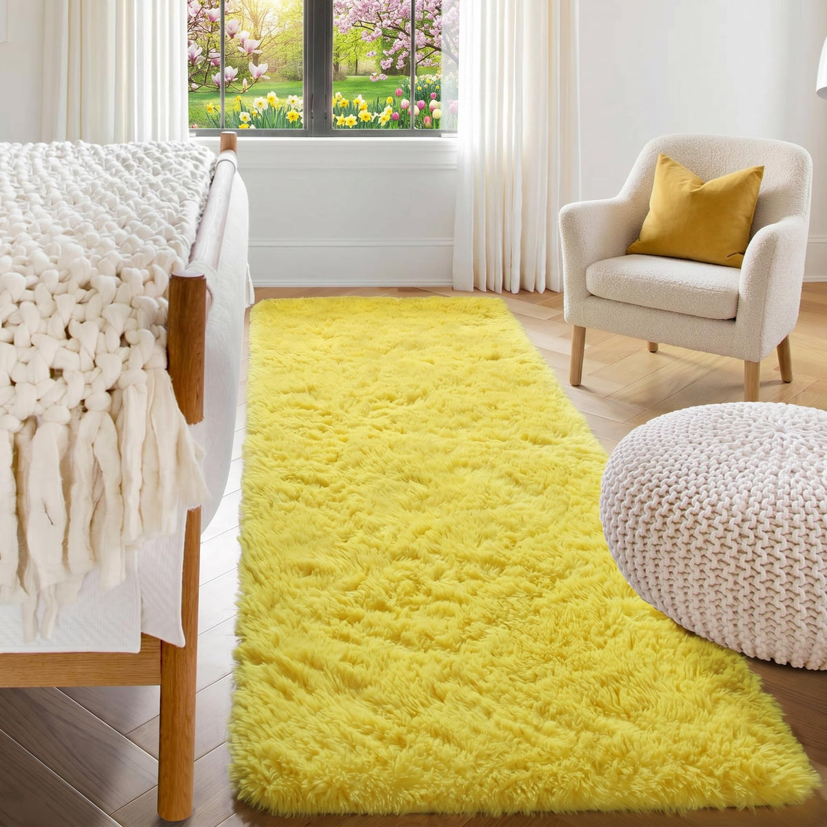 Runner Rugs for Bedroom Living Room, 2x6 Tie-Dyed Beige Hallway Area Rug