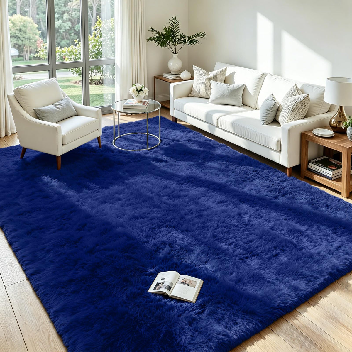 8x10 Fluffy Area Rug for Living Room: Soft Non-Slip Black Bedroom Carpet