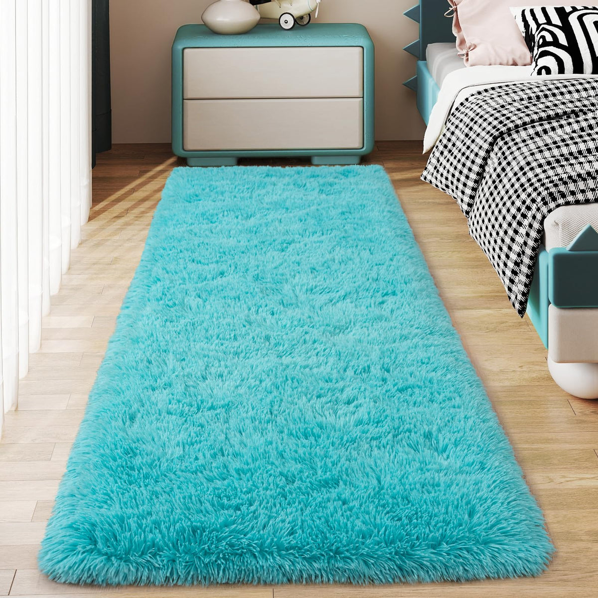 Soft Runner Rugs for Bedroom Hallway 2x6 Beige Fluffy Shag Washable