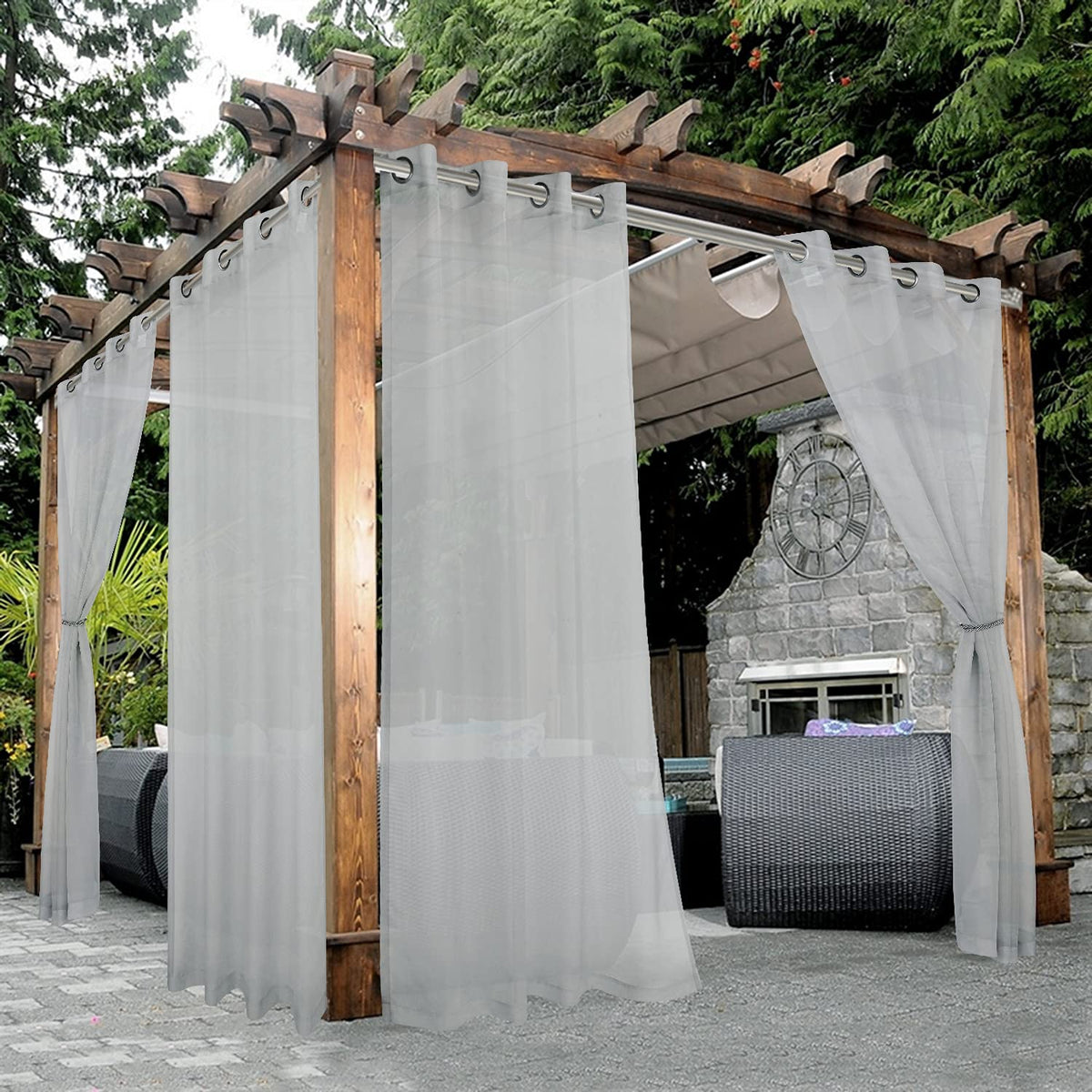 BONZER White Outdoor Sheer Curtains for Patio Waterproof 2 Panels